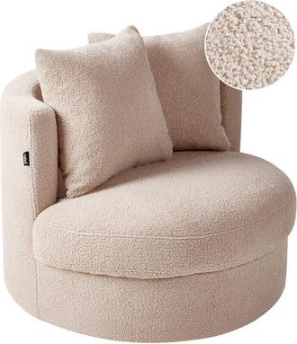Beliani Beliani - Modern Glam Round Back Armchair Boucle Swivel Iron Base Beige Dalby
