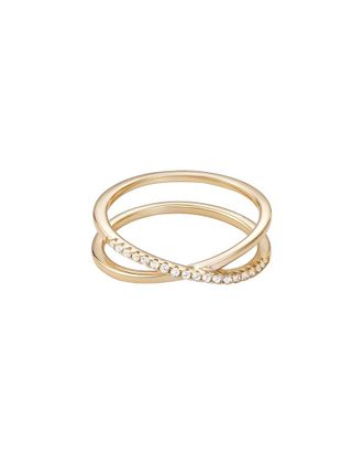 Adornia Adornia 14K Over Silver Cz Crossed Half Eternity Band Ring