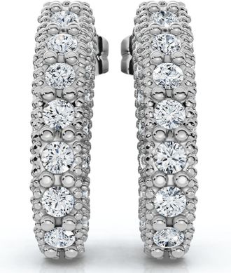 Pompeii3 1/2ct Vintage Pave Huggie Hoops Earrings 14K White Gold