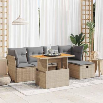 vidaXL Set Sof&aacute;s Jard&iacute;n Y Cojines 6 Pzas Rat&aacute;n Sint&eacute;tico Acacia Beige Vidaxl