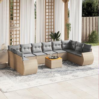 vidaXL Set De Sof&aacute;s De Jard&iacute;n 11pzas Con Cojines Rat&aacute;n Sint&eacute;tico Beige Vidaxl