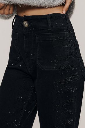 Maeve The Colette Sparkle Crop High-Rise Wide-Leg Jeans by Maeve