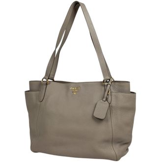 Prada Grayish Leather Shoulder Bag Tote Bag (Pre-Owned)