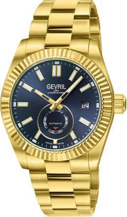 Gevril Group Mens Automatic West Village 316L Stainless Steel IPYG Case, Blue Sunray Dial, Bracelet. - Gold - One Size