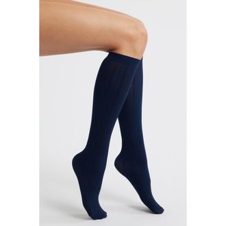 Hue Cable Knee High Socks in Navy at Nordstrom
