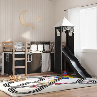 vidaXL vidaXL Letto a Castello con Scivolo e Tende Bianco e Nero 80x200 cm