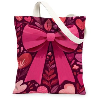 Generic ValentineS Floral Canvas Tote Bag, Heart Pattern Reusable Grocery Bags, Lightweight Washable Shoulder Strap Canvas Bags Fo, Peach, 13x15 Inch