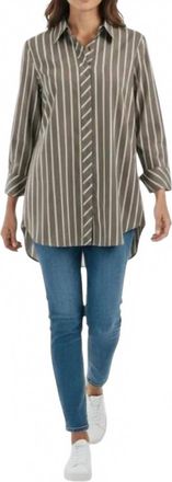 Brax Viki Striped Button Up Top In Khaki