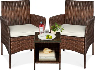Best Choice Products 3-Piece Outdoor Wicker Conversation Patio Bistro Set, w/ 2 Chairs, Table