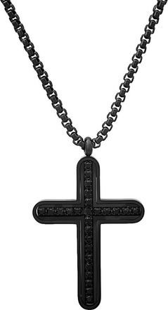 HMY Jewelry Mens Black Stainless Steel Cubic Zirconia Cross Pendant Necklace at Nordstrom Rack