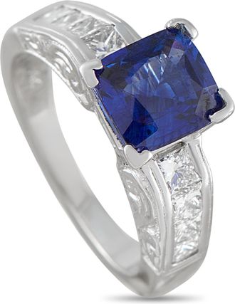 Luxury Bazaar 14K White Gold 0.80ct Diamond and Sapphire Ring MF16-051526
