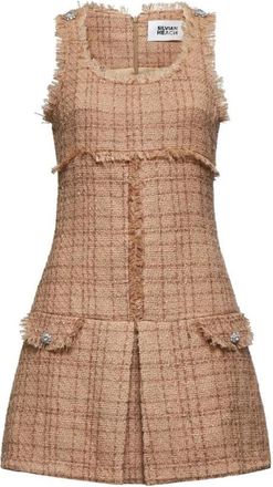 Silvian Heach Mouwloze jurk met rafeldetails - Dames - Korte kleedjes - Beige - M - Polyester - Kleedjes
