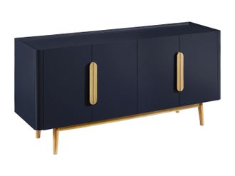 Vente-Unique Aparador con 4 puertas de MDF y madera de hevea - Azul y Natural claro - DUNELON