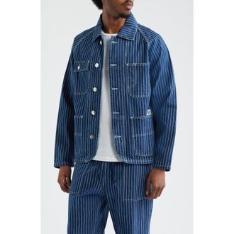 Service Works Pinstripe Organic Cotton Denim Utility Jacket in Indigo at Nordstrom, Size Xx-Large