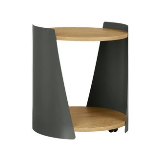 Sweeek Mesa auxiliar de metal y efecto madera con ruedas, verde