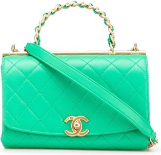 Chanel Gold Green Leather Shoulder Bag Tote Bag (Pre-Owned)