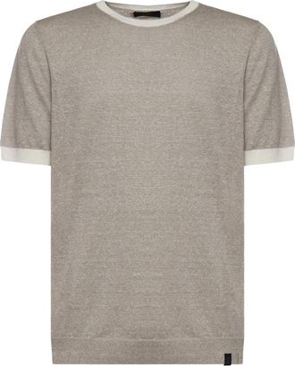 Fay T-shirt met geribde boord en ronde hals - Heren - T-shirts - Beige - XL - Katoen - Tops