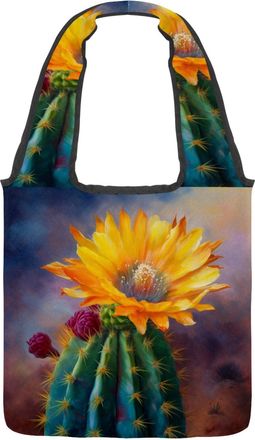 Generic Yellow Cactus Flowers Reversible Canvas Shoulder Tote - Double-Sided Print, 12oz Cotton, 27cm Drop, Fold-Flat Bag for Travel, Shopping, Street Outings