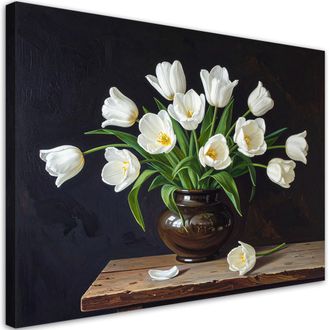 Feeby Cuadro En Lienzo, Naturaleza Muerta Con Tulipanes Blancos, 120x80