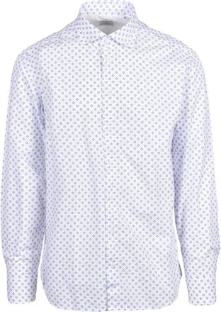 Mariano Napoli White/Blue Geometric Print Cotton Shirt