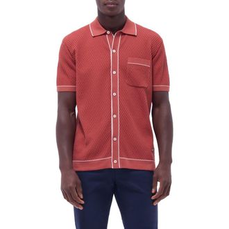 Bugatchi Tipped Short Sleeve Button-Up Sweater in Brick at Nordstrom Rack, Size X-Large