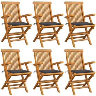 vidaXL Sillas De Jard&iacute;n 6 Uds Madera Teca Con Cojines Gris Antracita Vidaxl