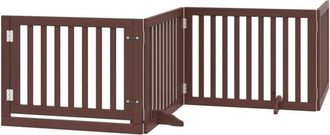 vidaXL Dog Gate with Door Foldable 4 Panels Brown 320 cm Poplar Wood vidaXL