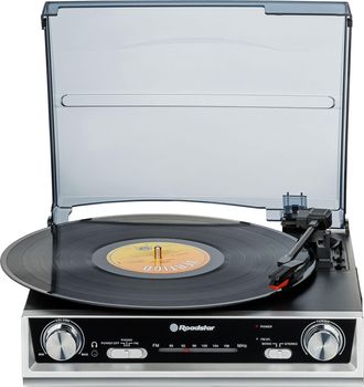 Roadstar Ttr-8634 Tocadiscos De Vinilo 33/45/78 Rpm, Radio Fm, Altavoces, Salida Rca, Conexi&oacute;n Para Auriculares Negro - Negro - Roadstar