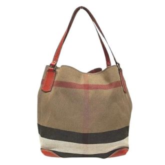 Burberry Pre-owned Tote Bags, female, Multicolor, Size: ONE SIZE Pre-owned Leather Canvas Tote Bag