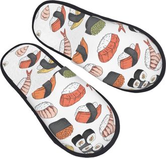 Generic Fuzzy Slippers Sushi Printing Fluffy Slippers Soft Casual Slides For Winter Bedroom Hotel M