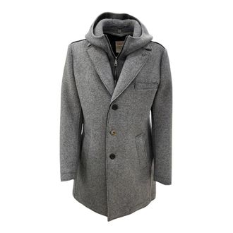 Bob Jassen, Heren, Grijs, 2Xl, Wol, Cappotto Monopetto Cappuccio Felpa