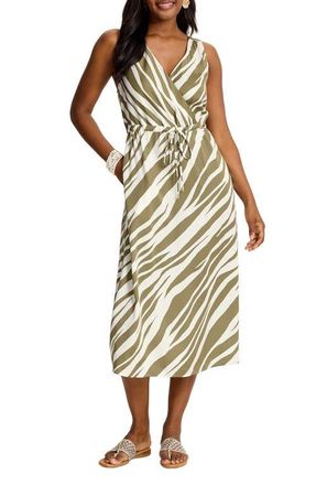 Tommy Bahama Zebra Print Satin Wrap Dress in Sea Clay at Nordstrom, Size X-Large