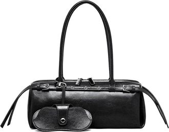 Generic Underarm Cowhide Genuine Leather Handbags Women Vintage Shoulder Bag Female Luxury Long(Black)