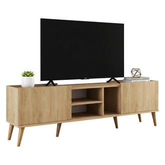 Dmora Mueble Tv Alberona, Un Estante, 2 Puertas, 3 Espacios, 180x34x52h Cm Roble Marr&oacute;n