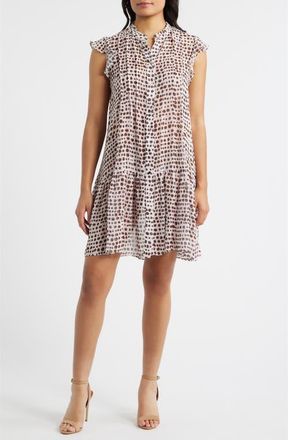 Julia Jordan Print Pleated Frill Dress in Cream Multi at Nordstrom, Size X-Large