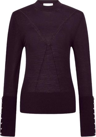 Paco Rabanne V-hals trui met pointelle breiwerk - Dames - Ronde hals truien - Paars - S - Truien & Vesten