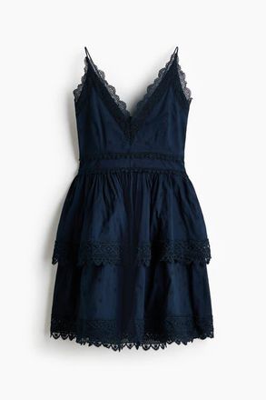 H&M Lace-trimmed Cotton Dress in Dark Blue at Nordstrom, Size X-Small