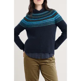 Seasalt Cornwall Annik Fair Isle Wool & Mohair Blend Sweater in Knit Modernist Cyan Multi at Nordstrom, Size 10 Us
