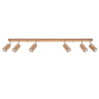 Wonderlamp L&aacute;mpara de techo lineal con 6 focos de madera natural