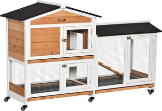 OEM Conejera Exterior 157,4x53x99,5cm Jaula Para Conejos Grande Con Ruedas Techo Asf&aacute;ltico Bandejas Extra&iacute;bles Rampa Natural