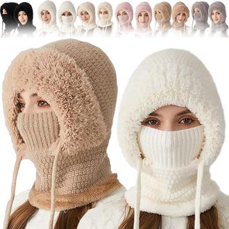 Generic 3 in 1 Beanie Hat with Scarf and Mask, 3 in 1 Beanie Hat for Women, Womens Outdoors Windproof Scarf Hat, Fleece Balaclava Ski Mask, Winter Warm Knitte