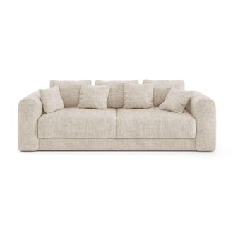 Sia Home Sof&aacute; cama con ba&uacute;l de nogal 4 plazas terciopelo gofrado crema