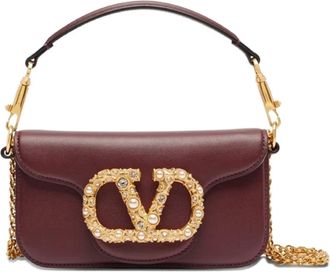 Valentino Garavani small Loc&ograve; shoulder bag - women - CALFSKIN/Swarovski Crystal Pearl/Faux Pearl - One Size - Red