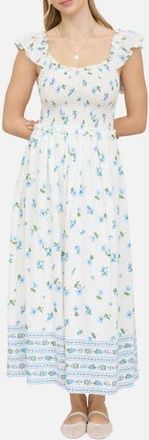 Blu Pepper Floral Ruffle Fit & Flare Midi Dress in Blue Multi at Nordstrom Rack, Size Medium