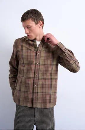 Topman Plaid Cotton Poplin Button-Up Shirt in Medium Green at Nordstrom Rack, Size Xx-Large