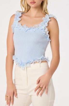 ASTR the Label Amity Ruffle Lace Rib Tank in Light Blue at Nordstrom, Size X-Small