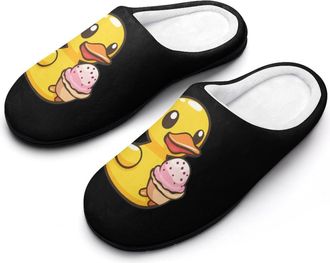 Generic Yellow Rubber Duck Ice-cream Cotton Slippers for Women Memory Foam Comfy House Shoes with Anti-Skid Rubber Sole