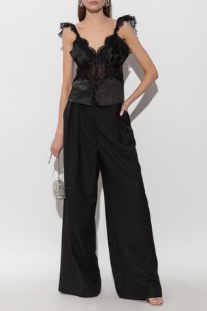 Self Portrait Top With Lace Inserts, Womens, Black