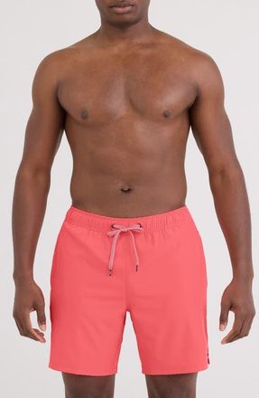 Saxx Oh Buoy 2N1 7-Inch Volley Swim Trunks in Coral Pop at Nordstrom, Size X-Large