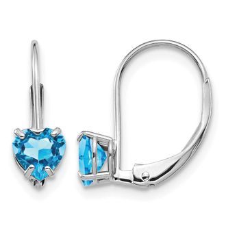 Diamond2Deal 14k White Gold 5mm Heart Blue Topaz Drop Dangle Earrings